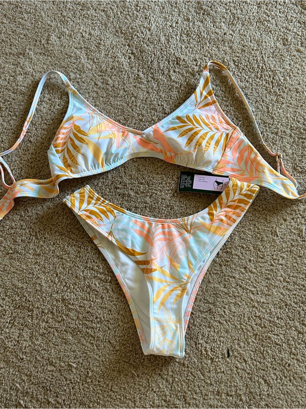 Wild Fable Yellow & Peach Tropical Leaf Bikini Set